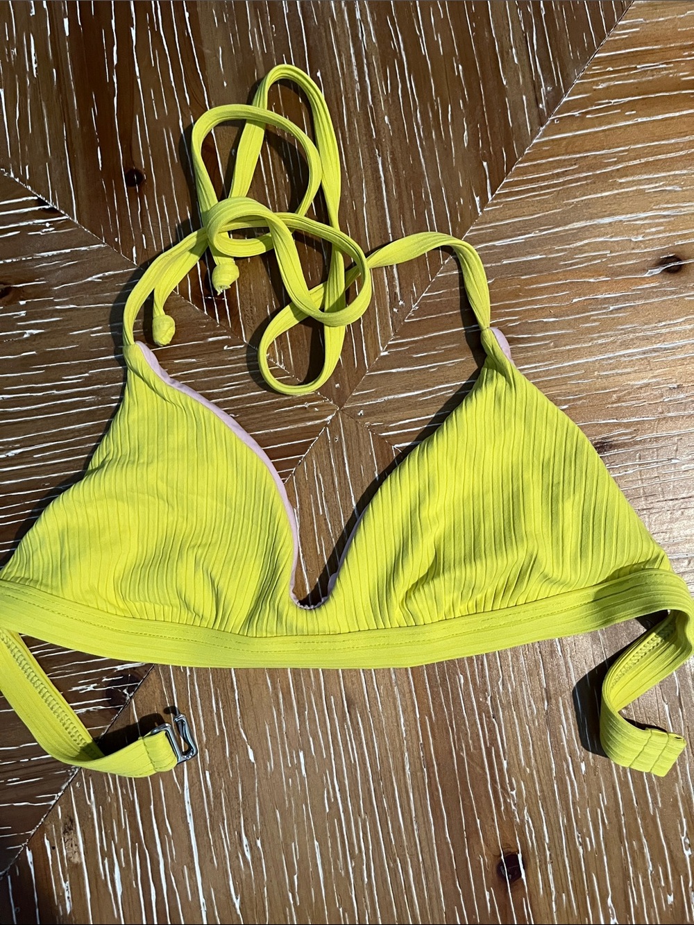 Lulu's Neon Yellow Ribbed Triangle Bikini Set SMALL - Picture 4 of 7